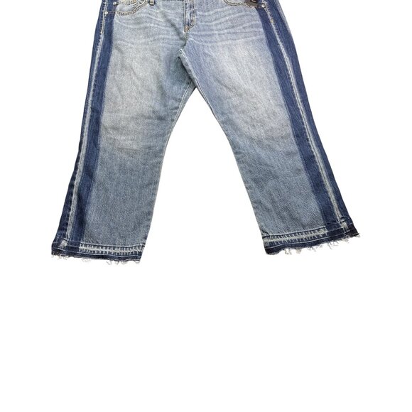 Mossimo Denim Boyfriend Crop Jeans 18 Mid-Rise Stretch Blue Raw Hem Frayed New - Picture 3 of 6